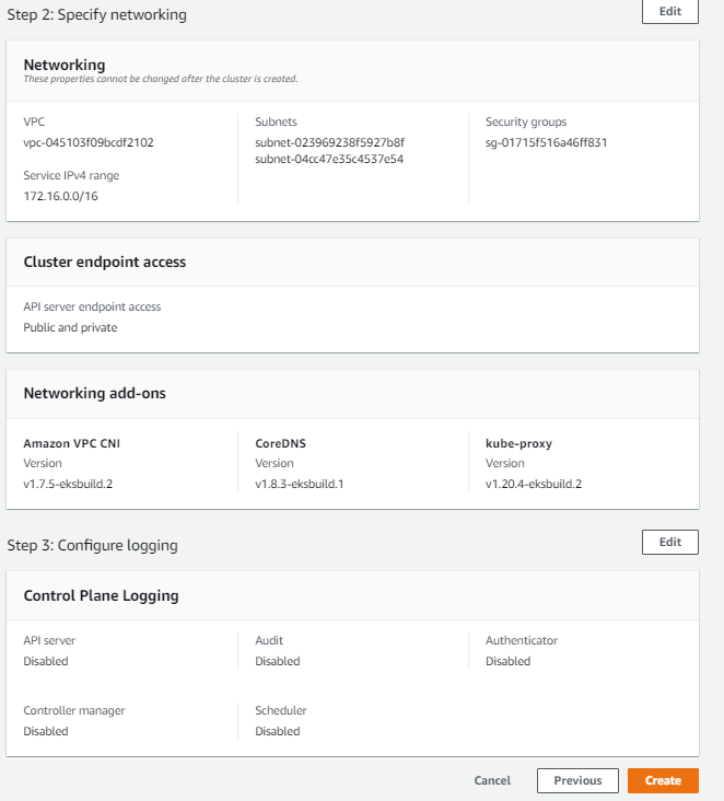Review & make sure your configure, and then create the cluster.