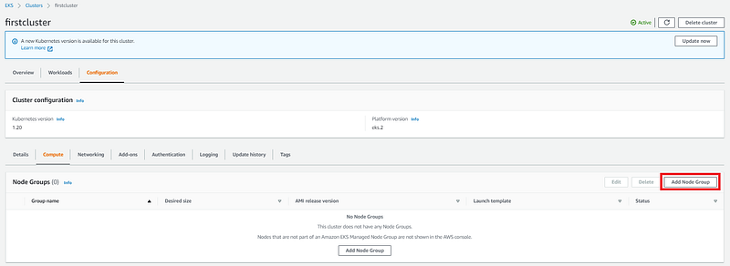Click add node group