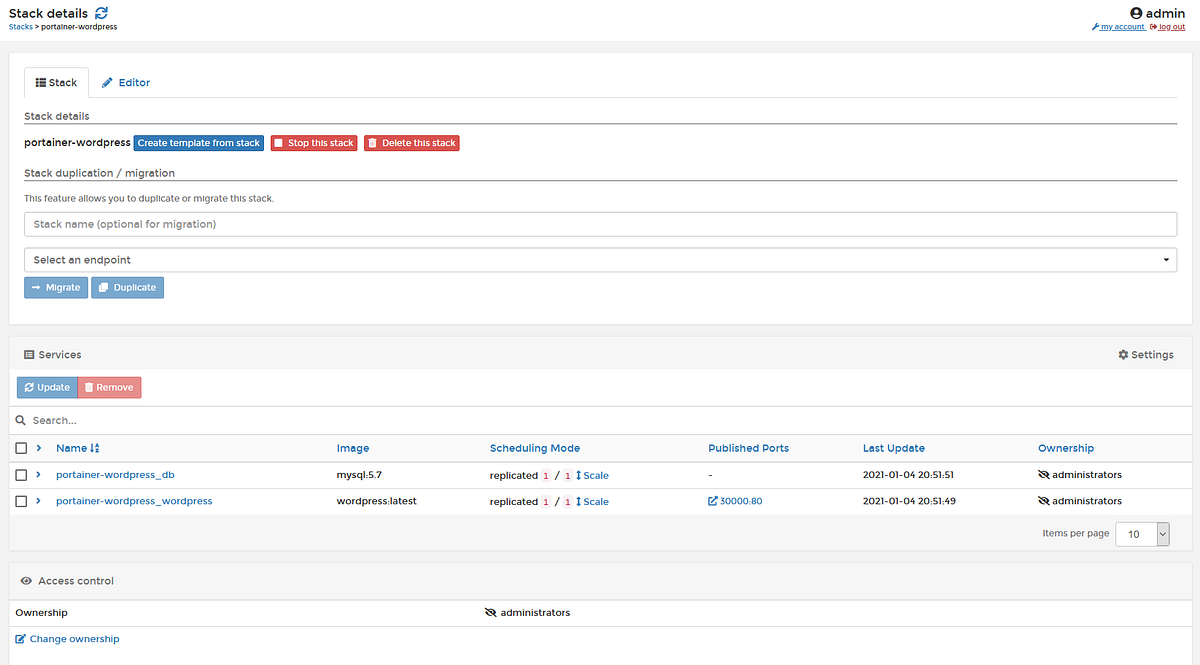 Screenshot from Manage Container With Portainer