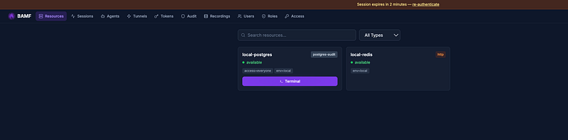 BAMF dashboard after authentication