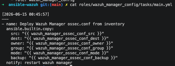 Screenshot from Wazuh Ansible Series Part 3: Managing Wazuh Manager Configuration with Ansible