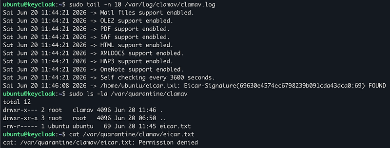 Screenshot from Wazuh Ansible Series Part 7: Real-Time Malware Blocking with ClamAV On-Access